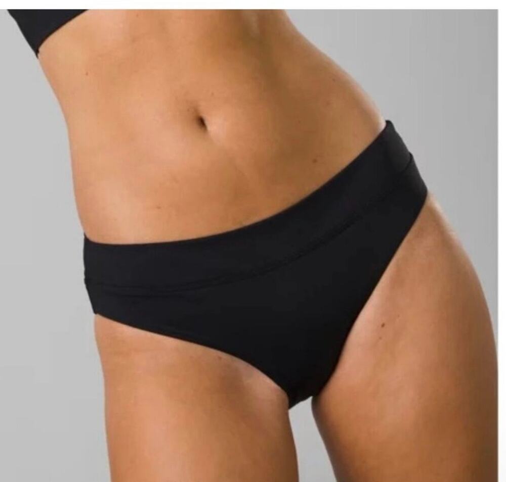 New! Prana Summer Waves Black Banded Bikini Bottom UPF 50+ Women’s Medium